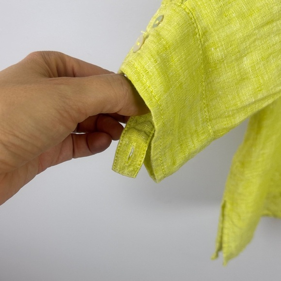 Tahari 100% Linen Oversize Vibrant Yellow Roll-Up Sleeve Blouse Size XL - Picture 5 of 9